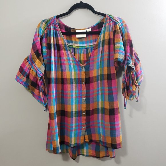 Maeve Anthropologie Multicolour Plaid Blouse S - Picture 2 of 8